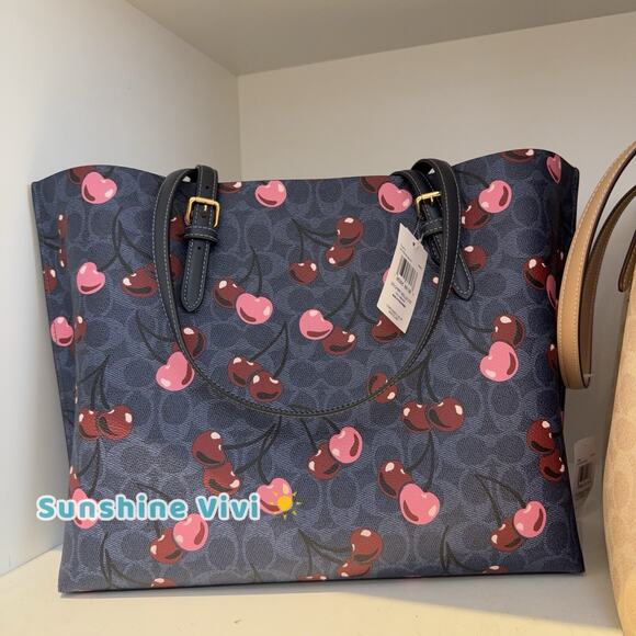 NWT Coach Mollie Tote In Signature Canvas With Cherry Print CAA73 - Picture 5 of 11